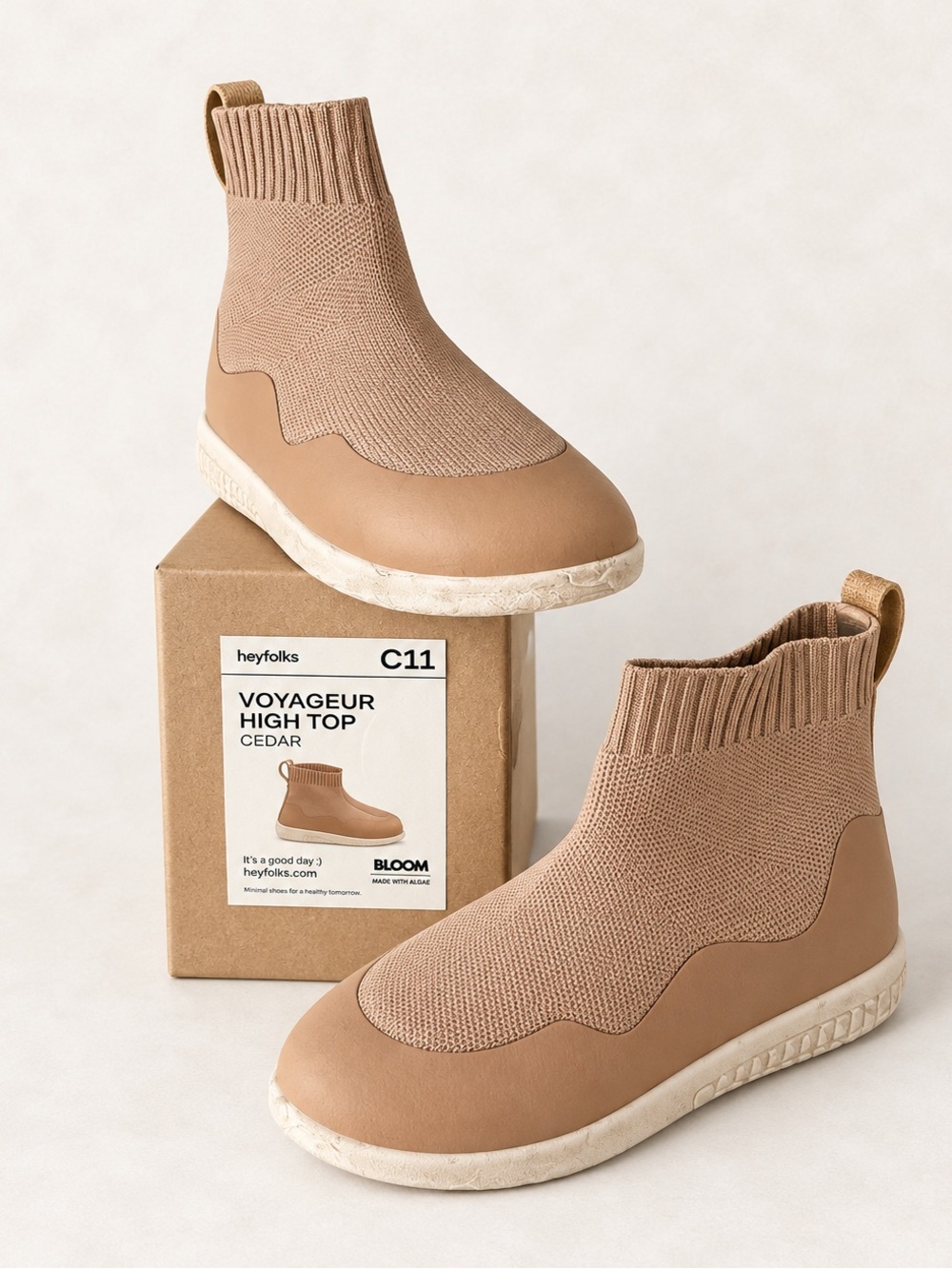 HeyFolks Voyageur High Top Kids Shoes / Cedar Neutral Tan Color / Fall Footwear
